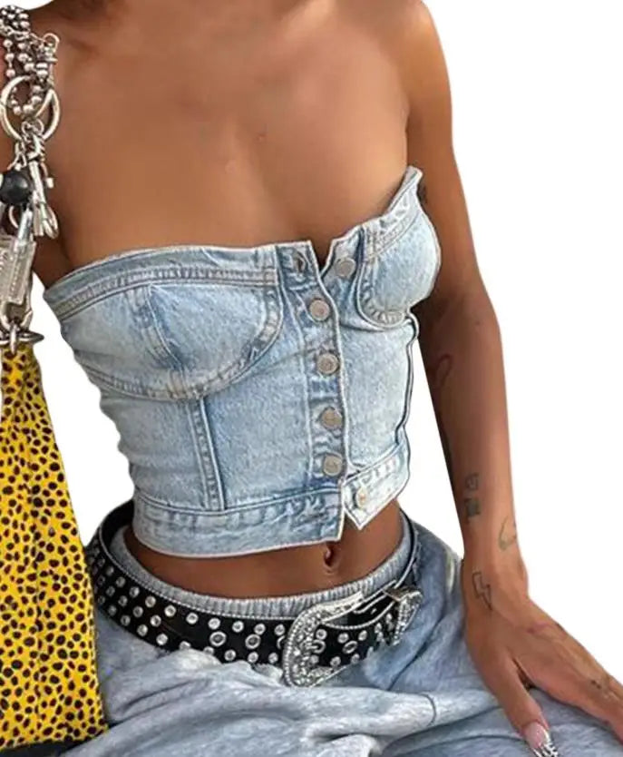 Top Senza Spalline Donna – Crop Tube Top Sexy Y2K