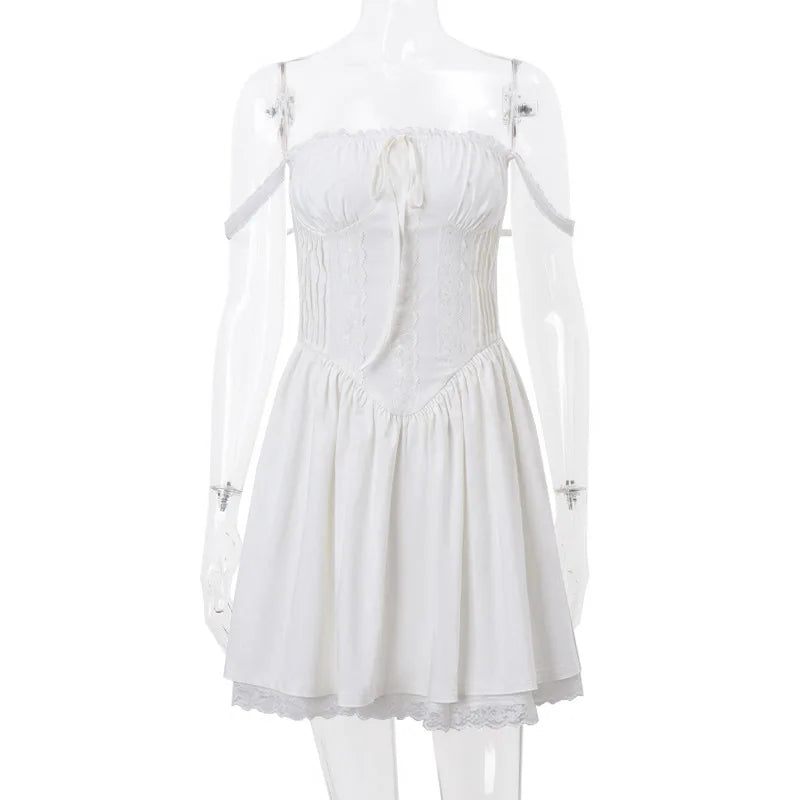 Mini Abito Corsetto in Pizzo Floreale – Estate 2025, Bianco/ Giallo/Rosso/Blu