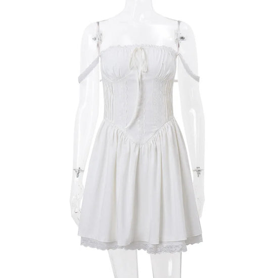Mini Abito Corsetto in Pizzo Floreale – Estate 2025, Bianco/ Giallo/Rosso/Blu
