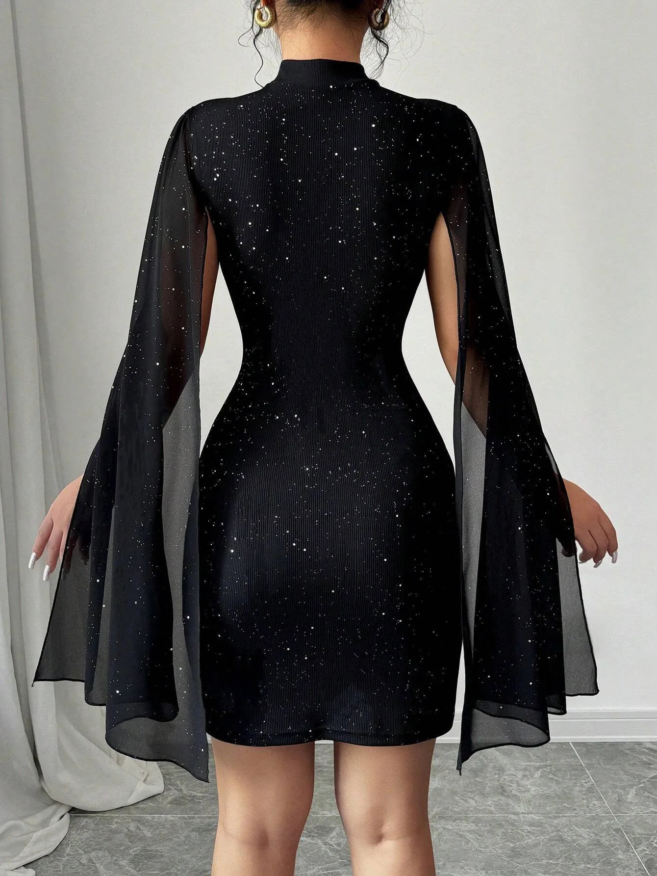 Abito Elegante Donna con Mantella in Chiffon – Vestito Cerimonia Aderente