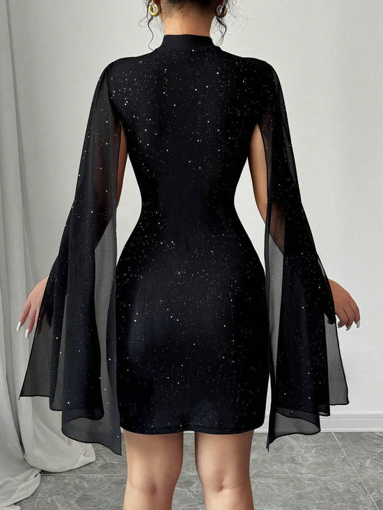 Abito Elegante Donna con Mantella in Chiffon – Vestito Cerimonia Aderente
