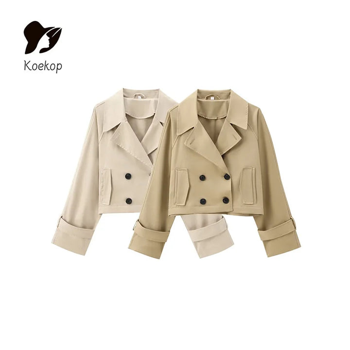 Giacca Trench Corto Donna Colore Unito, Stile Vintage Casual Chic – Giubbotto Elegante