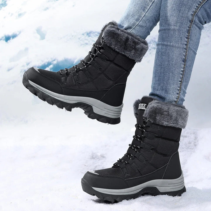 Stivali donna invernali impermeabili con fodera in pile – boots outdoor lace-up hi-top per neve