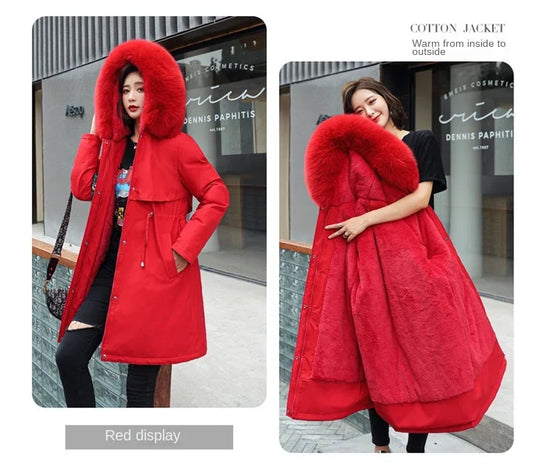 Parka invernale donna – Cappotto lungo imbottito con fodera in lana, cappuccio e colletto in pelliccia, giacca calda da neve