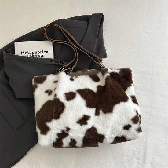 Borsa in Ecopelliccia Donna Animalier Mucca – Grande Capacità a spalla