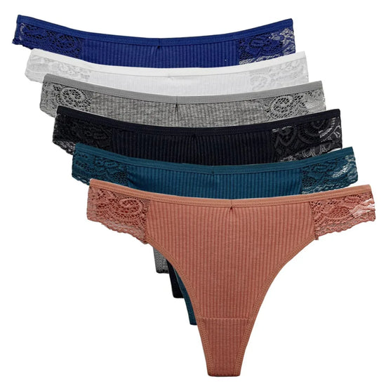 Set 5 pezzi perizomi donna in cotone – G-string vita bassa low-rise in colori solidi, lingerie comoda quotidiana