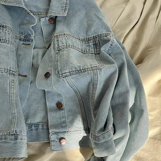 Giacca di jeans donna stile retro – Leggera e casual per primavera e autunno, maniche lunghe, taglio corto e ampio