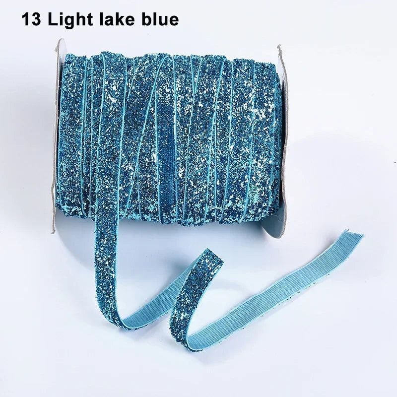 Nastro velluto glitter 10 mm – 50 metri multicolore per decorazioni, fai-da-te, confezioni regalo e artigianato