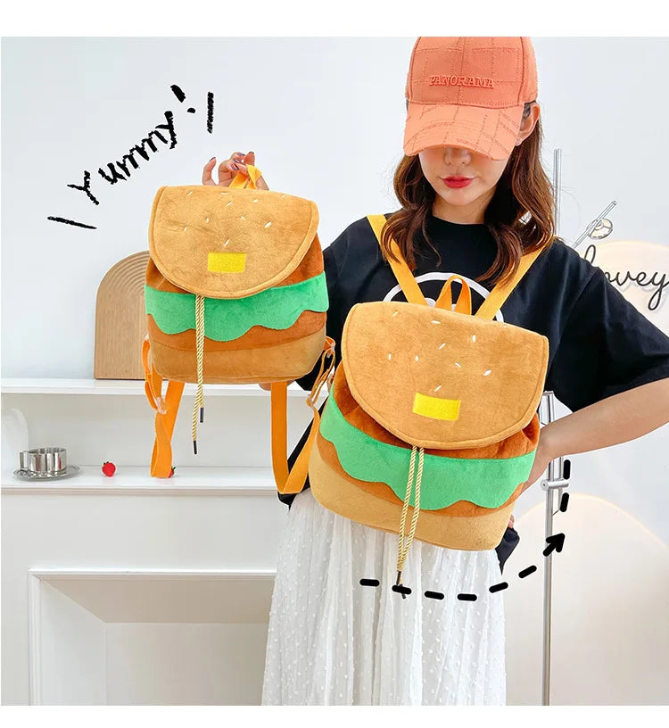 Zaino hamburger cartoon unisex – Backpack kawaii grande capacità per bambini e adulti, design buffo e comodo