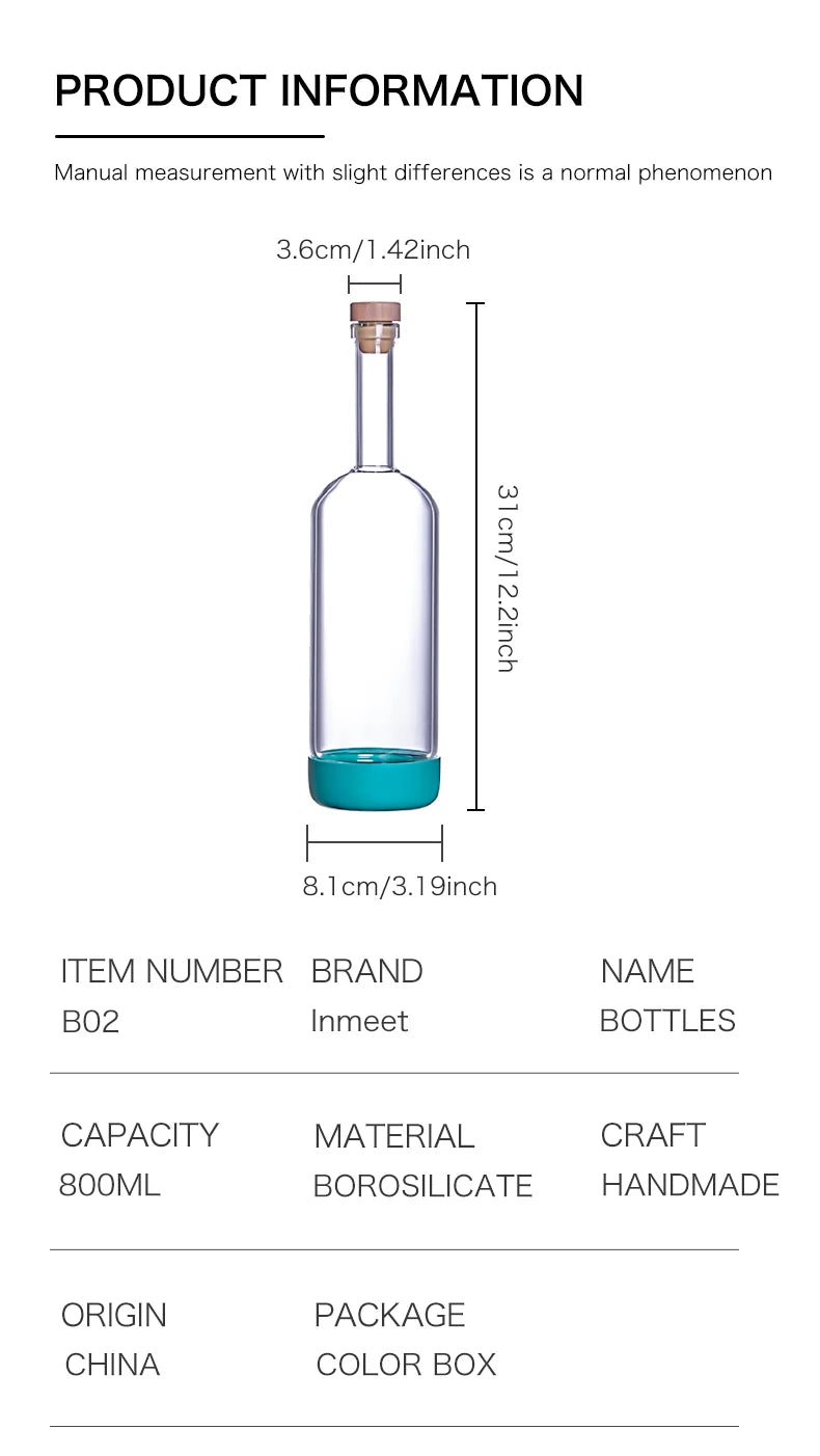 Bottiglia per Licuori in Vetro 800 ml con Scala Graduata per Cocktail e Cucina