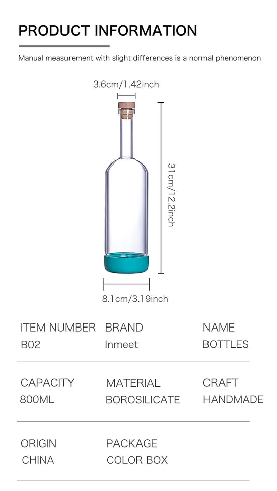 Bottiglia per Licuori in Vetro 800 ml con Scala Graduata per Cocktail e Cucina