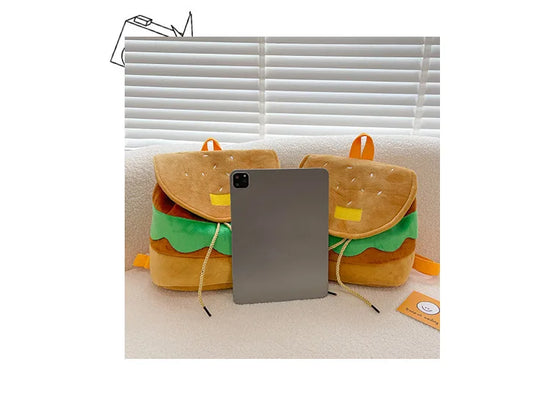 Zaino hamburger cartoon unisex – Backpack kawaii grande capacità per bambini e adulti, design buffo e comodo