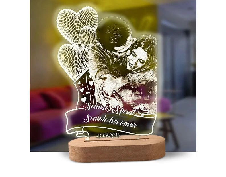 Lampada LED 3D Personalizzata con Foto, Nome e Data – Regalo Romantico per Coppie