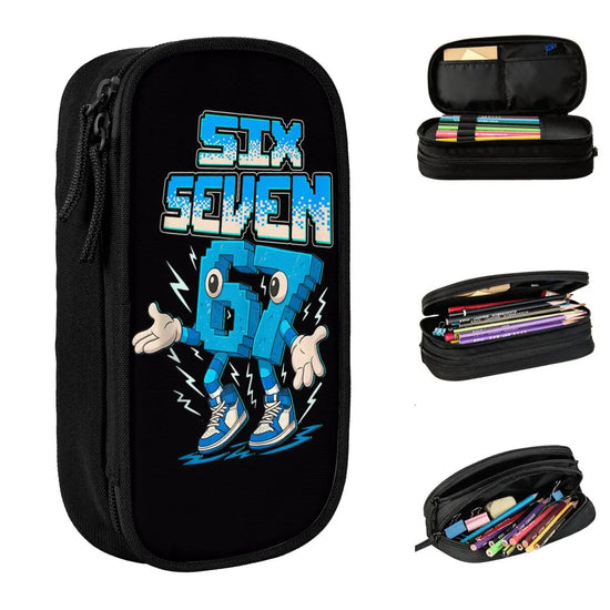 Meme 6 7 Six Seven Italian Steal A Brainrot 67 Pencil Case Canvas Pencil Box Child Vintage College School Pencil Cases Supplies