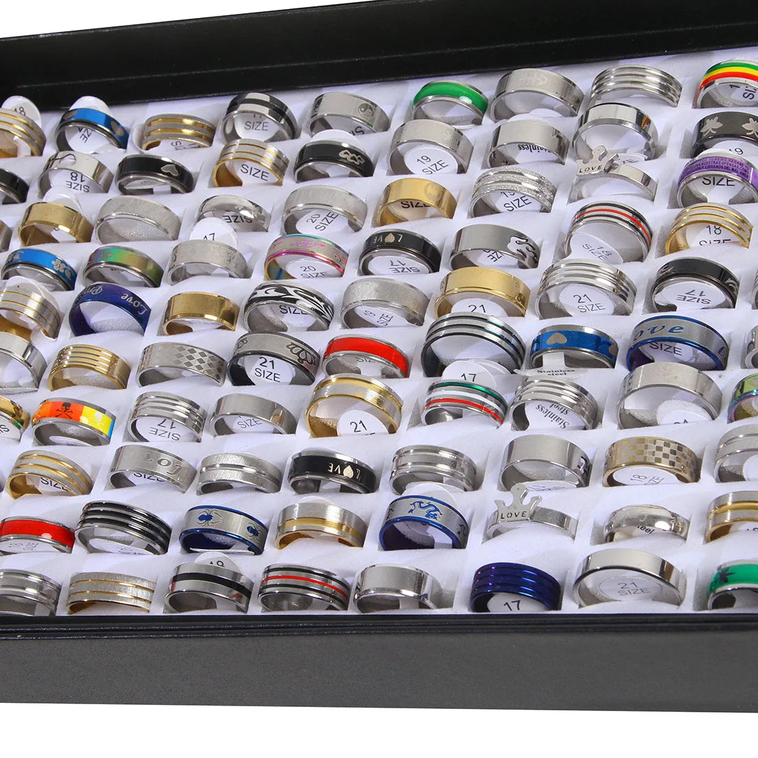 100 Anelli Misti in acciaio –  Per Uomo e Donna con Scatola Regalo