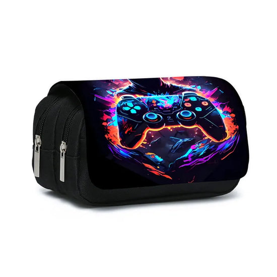 Game Controller Double Layered Flip Pen Case for Boy and Girls Best Gifts 2D Cartoon School Supplies Pencil Case for Children
