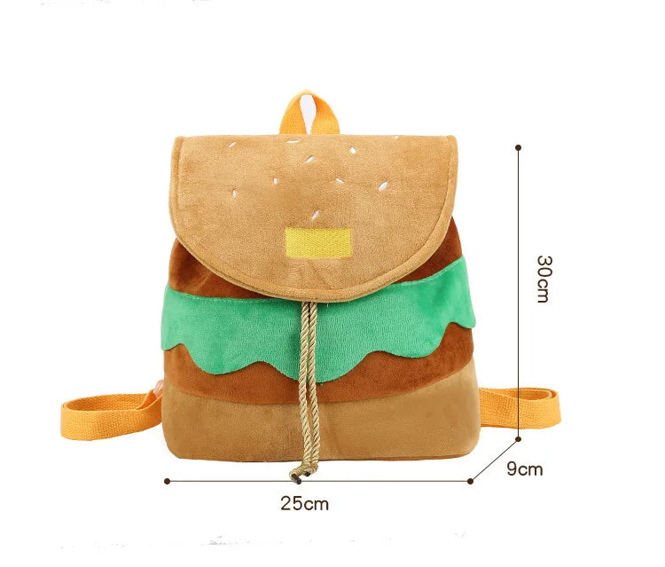 Zaino hamburger cartoon unisex – Backpack kawaii grande capacità per bambini e adulti, design buffo e comodo