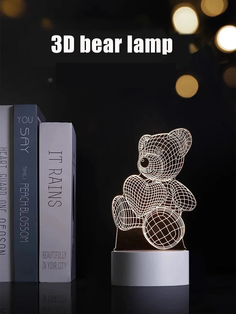 Lampada 3D orso acrilico USB LED – night light decorativa “Bear” per camera da letto, regalo compleanno o matrimonio