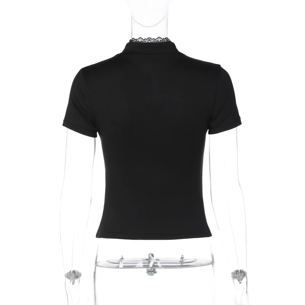 Dulzura O-Neck Short Sleeve Hollow Out Lace Ruffle Patchwork T-Shirt Women'S Solid Sexy Casual Y2K Top Party Club Street Clothes
