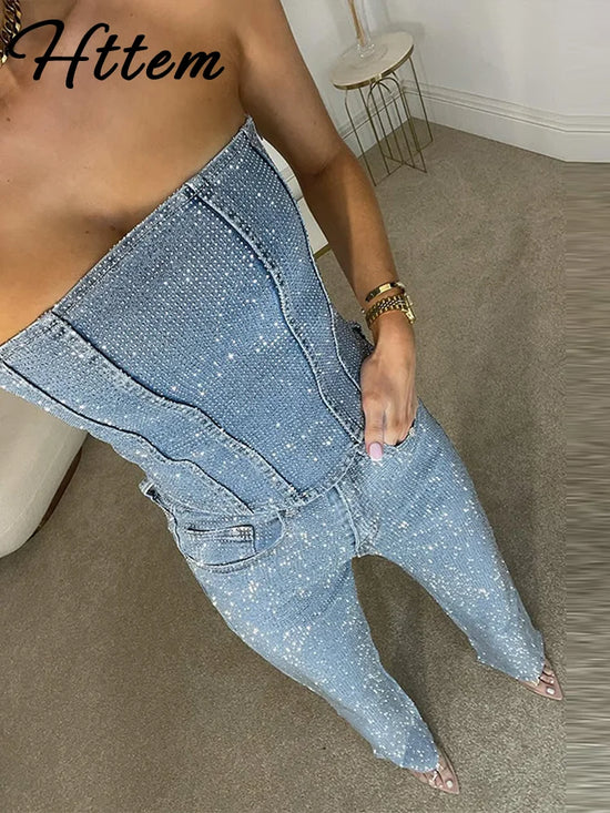 Set denim con paillettes da donna – Gilet crop + jeans vita alta con zip, outfit street style 2025