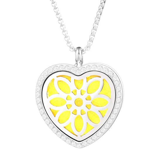 Collana Diffusore a Cuore con Strass in Acciaio Inox – Ciondolo Aromaterapia per Profumi e Oli Essenziali