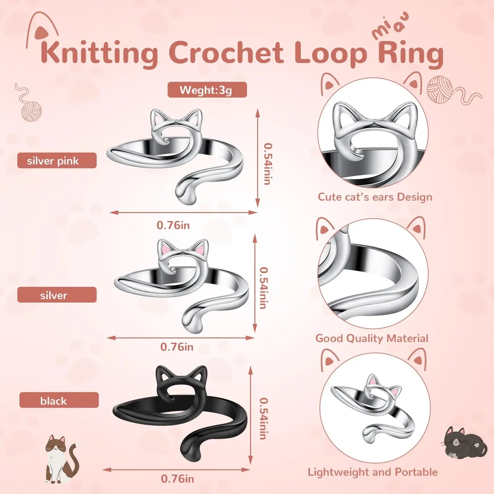Set 2 ring guida filo regolabili per uncinetto/maglia – anello regolabile finger yarn guide / thimble per tensione costante