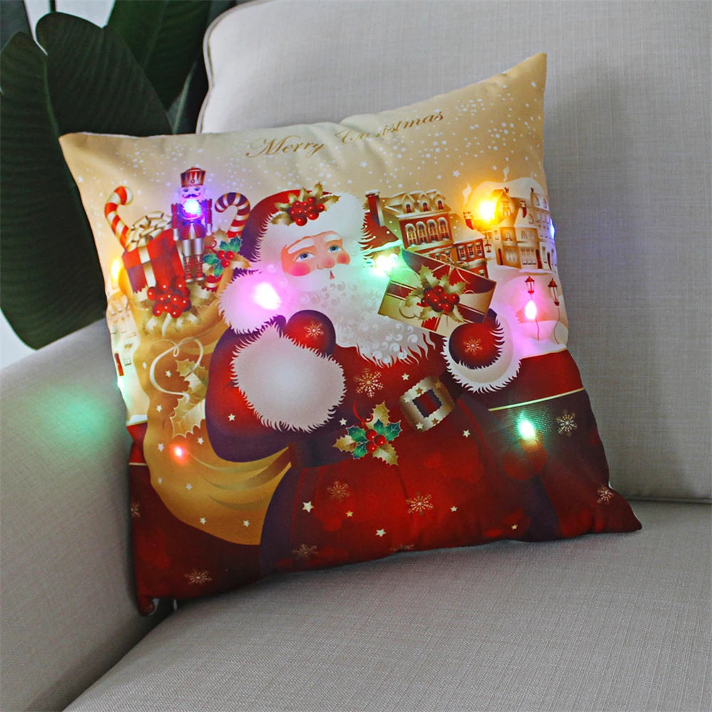 Copricuscino natalizio LED 45×45 cm ‒ federa luminosa decorativa per Natale, addobbo casa & divano