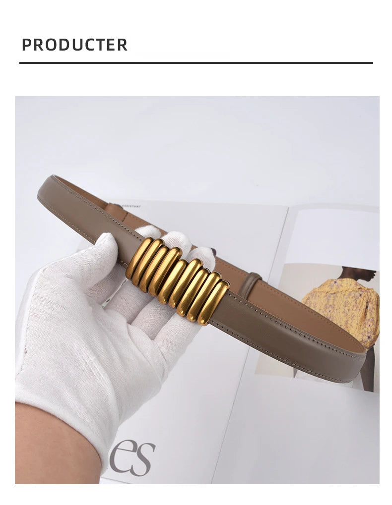 Cintura donna ecopelle vera 2025 – skinny knot belt in cowhide con fibbia gold, cintura regalo moda