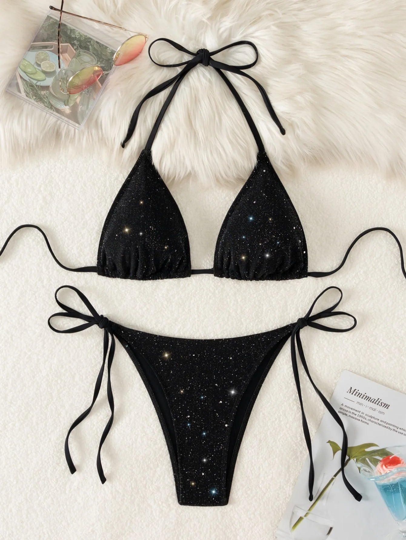Bikini Nero con Paillettes – Costume Sexy Push Up Brillante