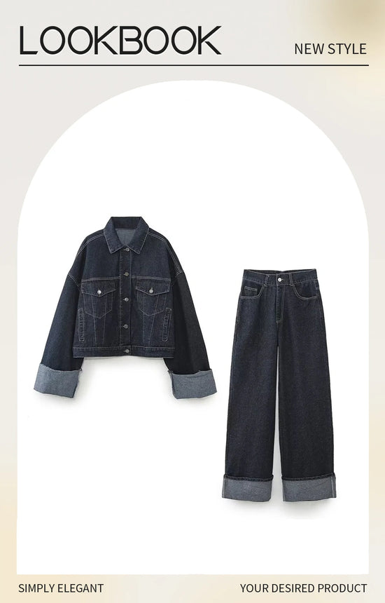 Tuta denim donna 2025 ‒ giacca single-breasted + pantalone wide-leg in denim, completo qualità premium