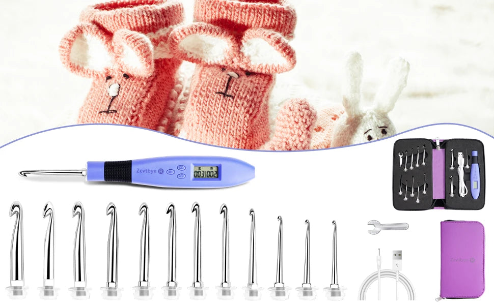 Set Uncinetti Luminosi 12 pezzi con Contatore e Punte Intercambiabili – Kit Crochet Ergonomico per Principianti