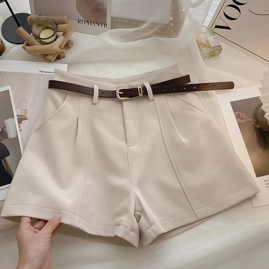 Pantaloncini donna vita alta stile coreano – gamba larga A‑line in cotone 2025