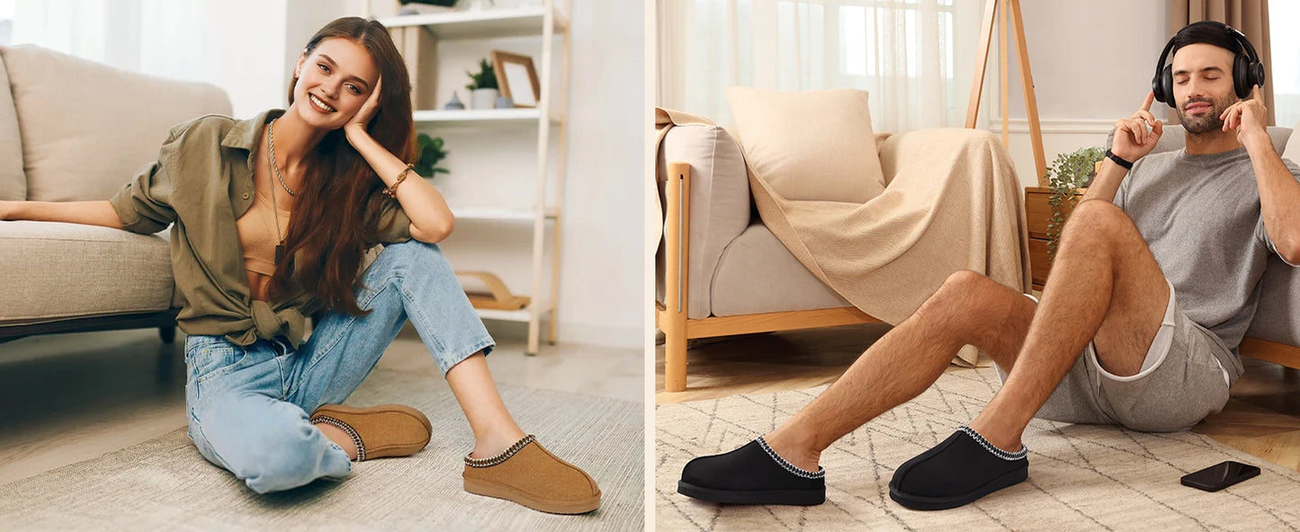Slippers fuzzy donna 2025 in vera pelle scamosciata con memory foam – pantofole casa / outdoor antiscivolo inverno