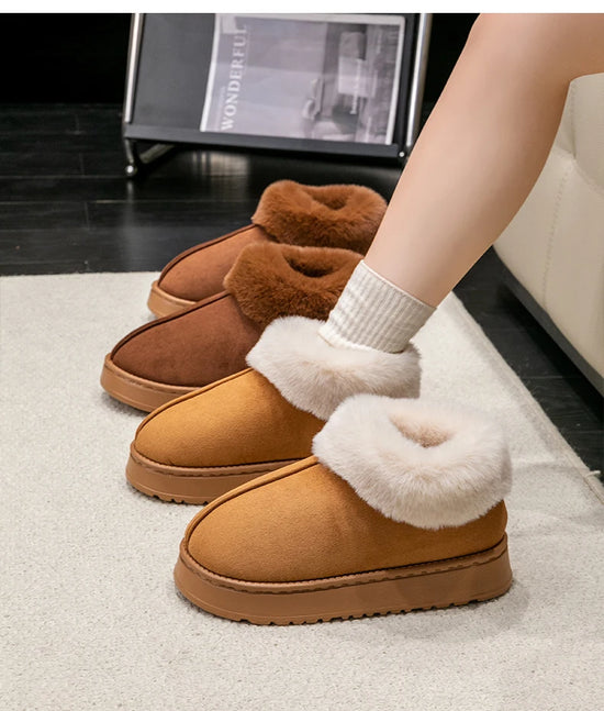 Snow boots donna 2025 – stivaletti fluffy in faux fur e suede, comodi indoor/outdoor, antiscivolo e super caldi