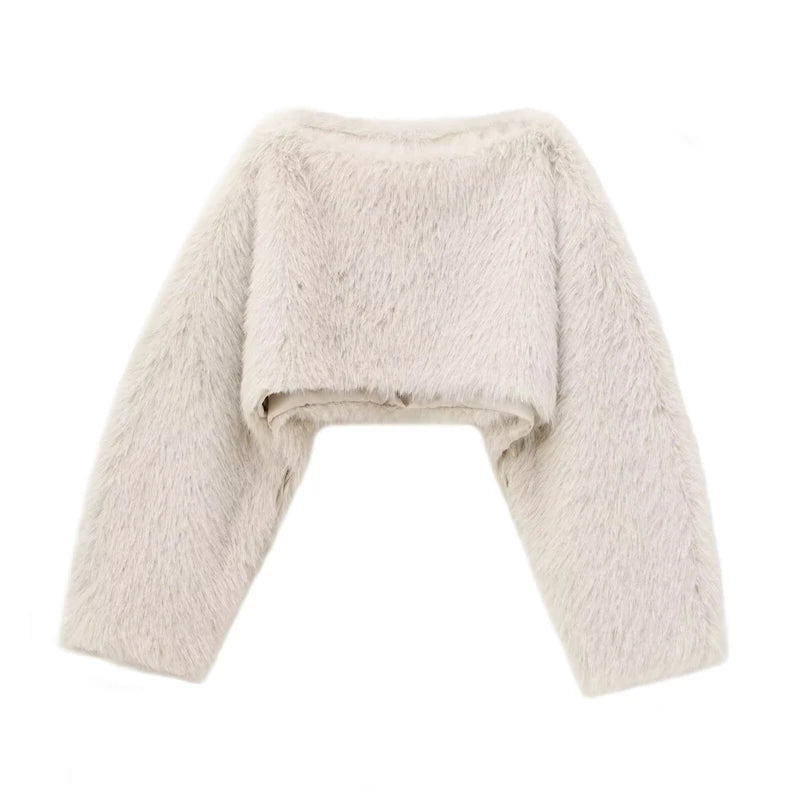 Maglia donna effetto pelliccia corta con girocollo