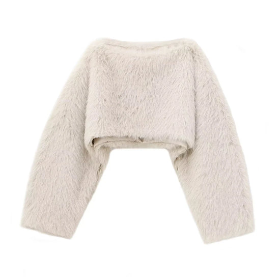 Maglia donna effetto pelliccia corta con girocollo
