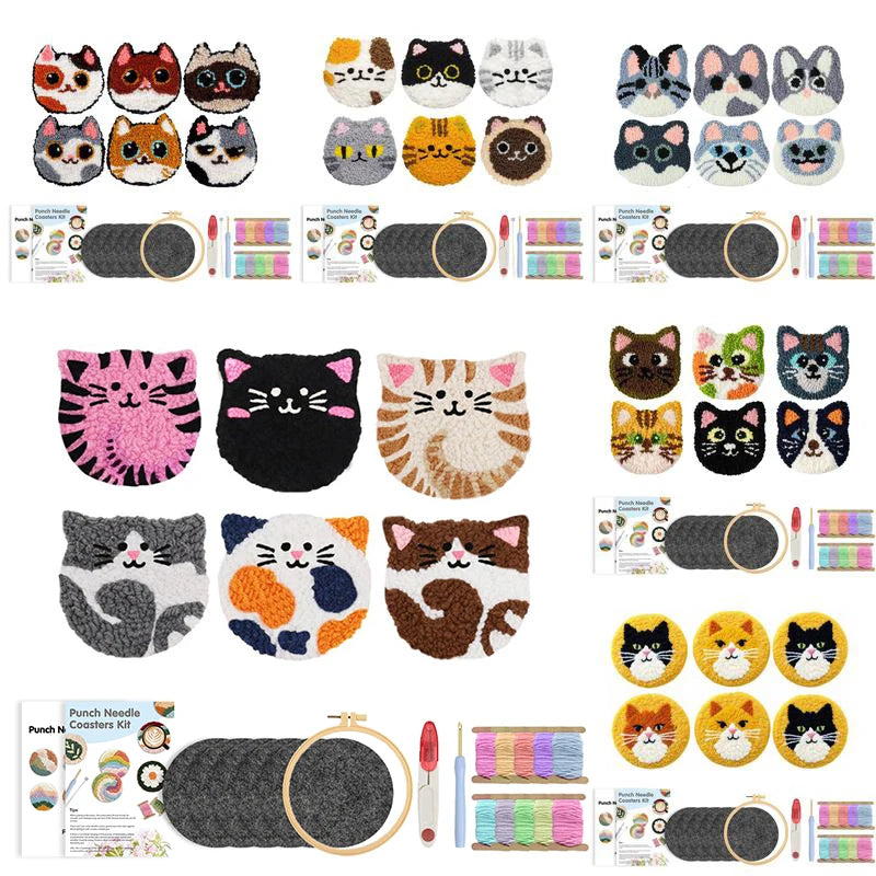 Kit Punch Needle Sottobicchieri Gatti – Set DIY Creativo per Principianti