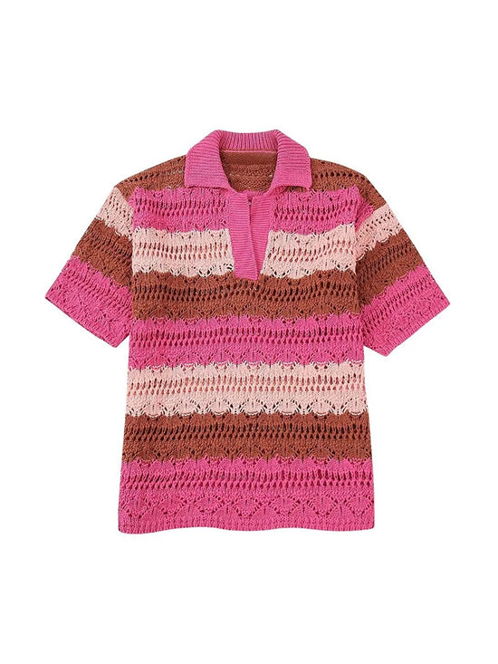 Co-ord estivo donna 2025 — Set maglia jacquard a righe con cardigan e shorts