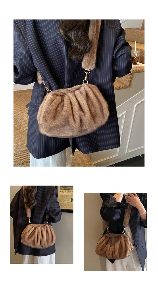 Borsa Crossbody Fluffy Cloud in Ecopelliccia – Clutch Imbottita d’Inverno per Donna, Versatile e Morbida