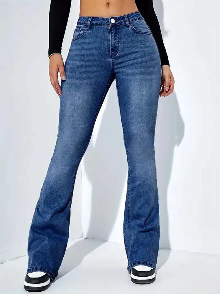 Jeans Flare Donna Vita Alta Elasticizzati – Denim Lavato - dettaglio prodotto