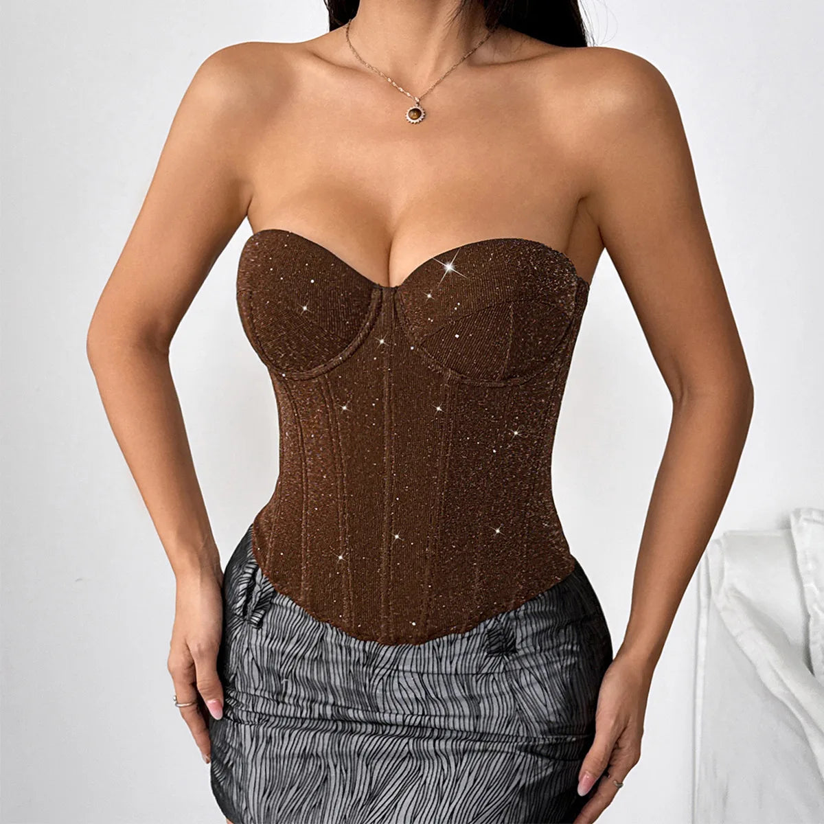 Top Corsetto Nero con Paillettes – Bustier Sexy Modellante