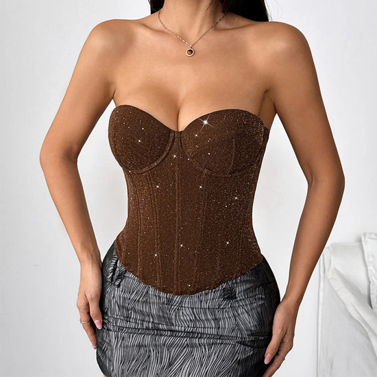 Top Corsetto Nero con Paillettes – Bustier Sexy Modellante