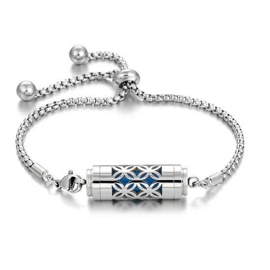 Bracciale diffusore aromaterapia argento in acciaio inox – Ciondolo profumato regolabile per oli essenziali