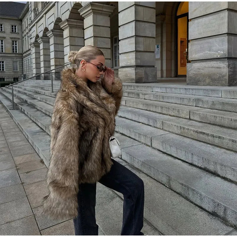 Cappotto in pelliccia sintetica con colletto a revers per donna – Giacca lunga a maniche lunghe, stile casual elegante per l'inverno 2025