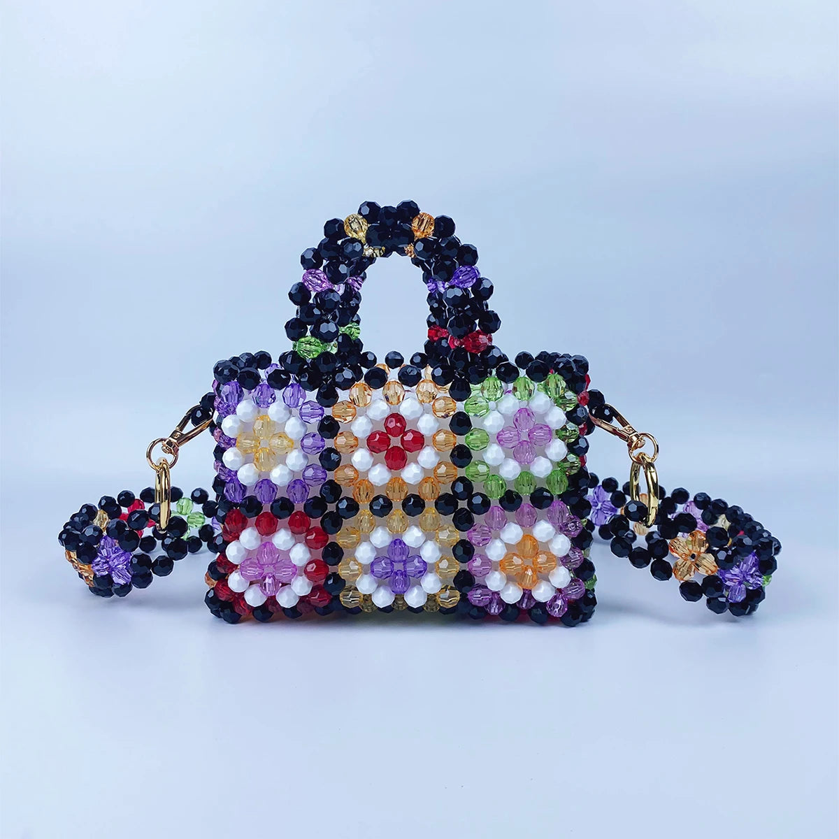 Borsa con perline colorata intrecciata donna – borsa a mano handmade stile Little Red Book elegante e trendy 2025