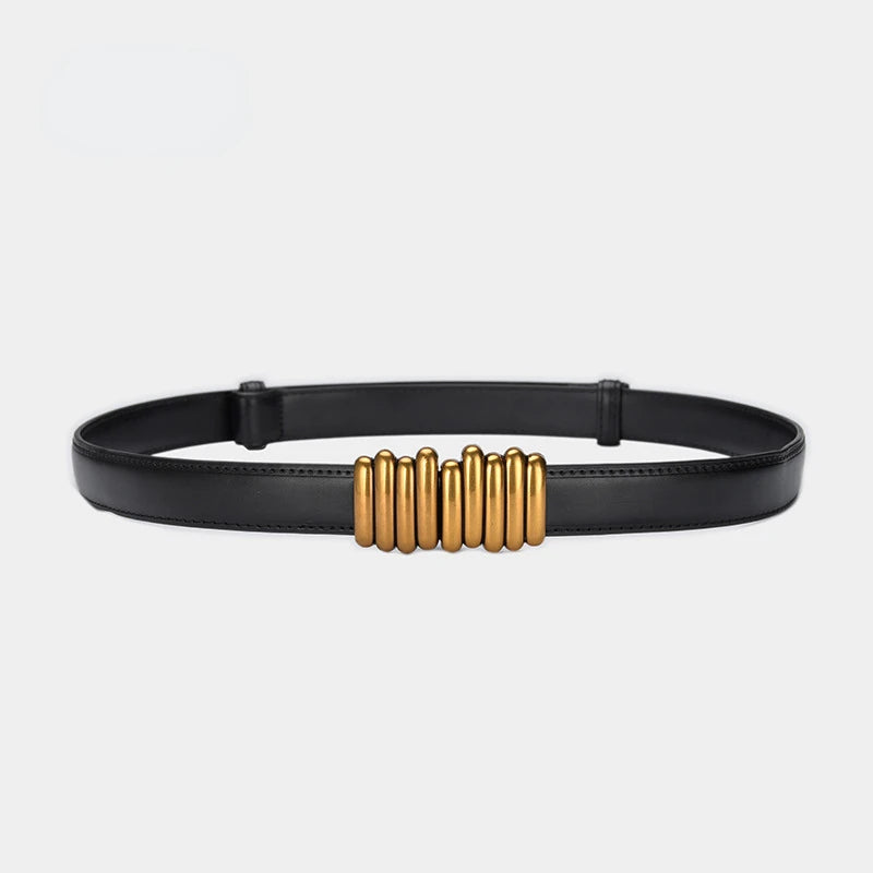 Cintura donna ecopelle vera 2025 – skinny knot belt in cowhide con fibbia gold, cintura regalo moda