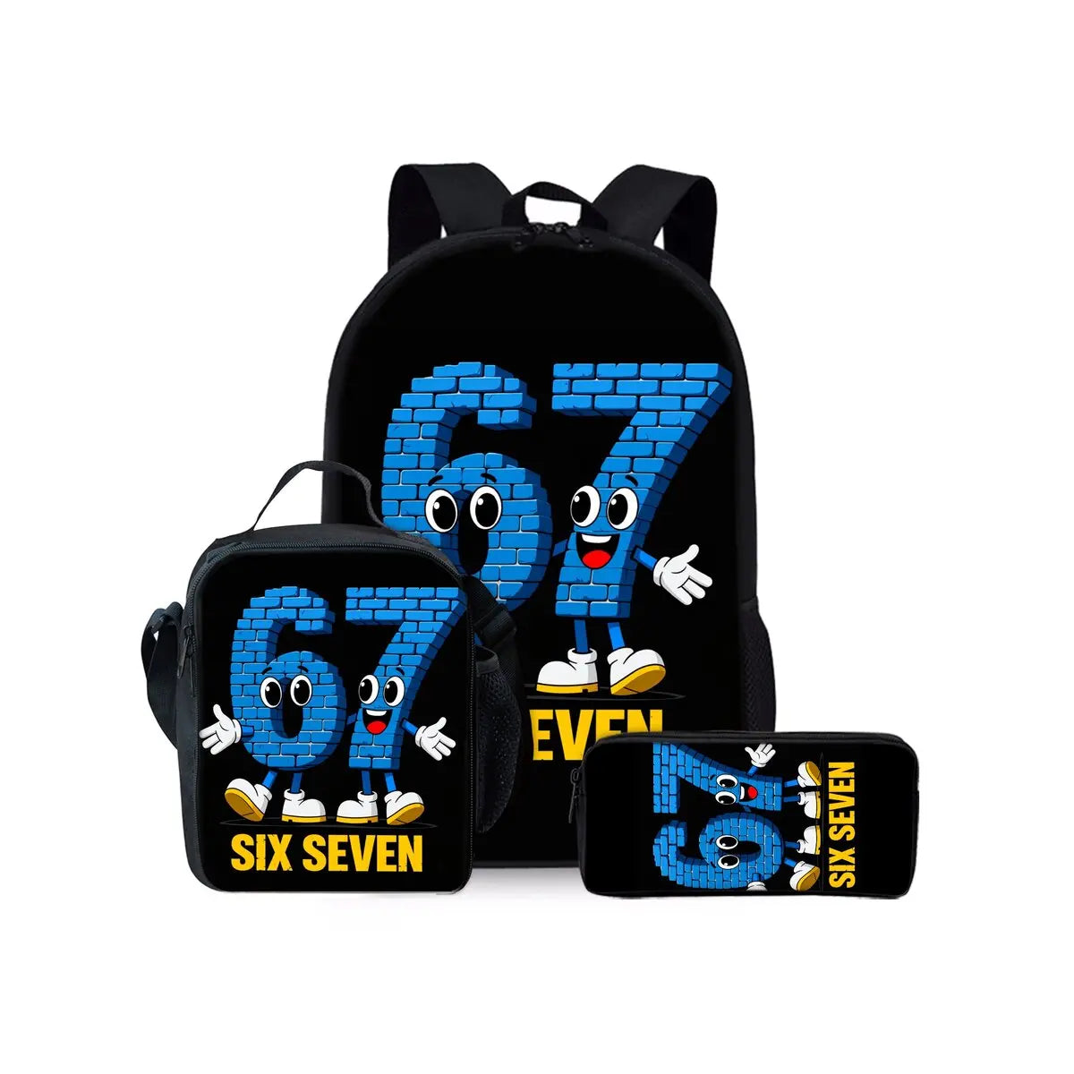 New Colorful Number 67 Print Three Piece Set Backpacks for Boy and Girls Best Gifts 2D Flat Cartoon School Bag for Children