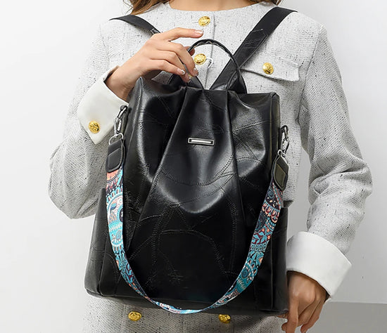 Zaino donna in pelle sintetica PU grande capacità – backpack anti-furto retrò per scuola, viaggio e uso quotidiano