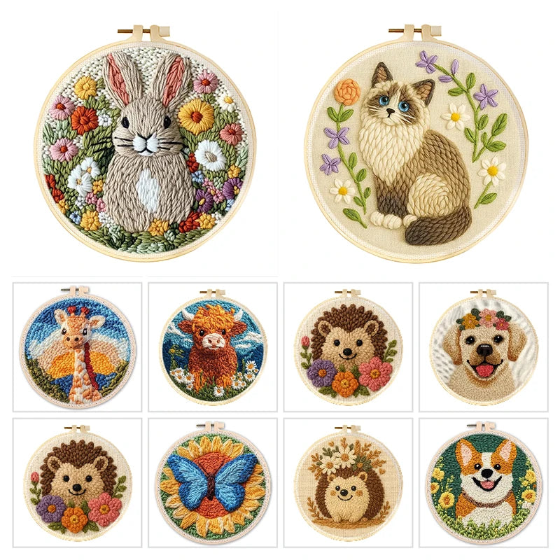 Kit Punch Needle Animali – Ricamo DIY per Principianti