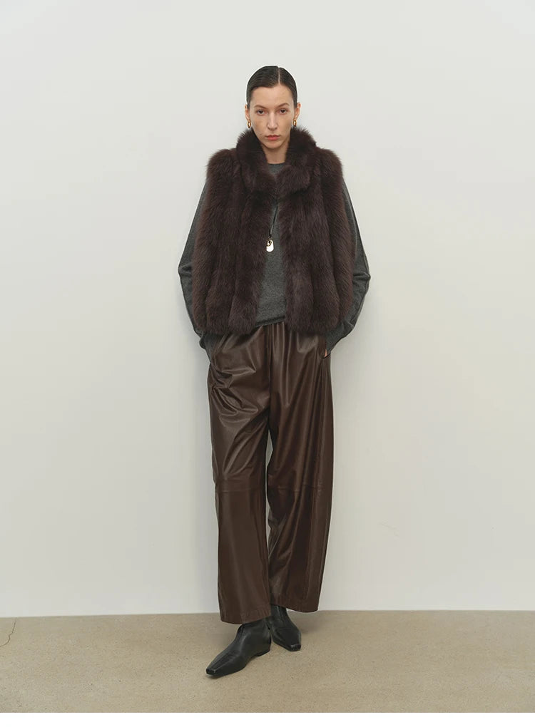 Gilet donna in pelliccia sintetica con collo alto